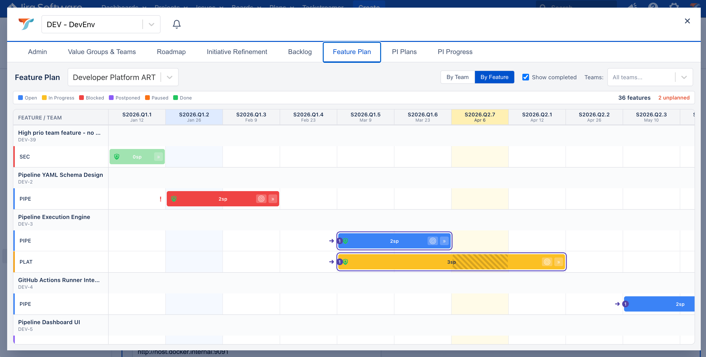 Taskstreamer Feature Plan with teams, sprints, and dependencies