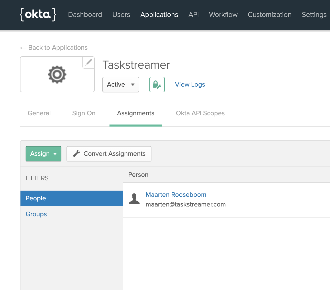 Okta dashboard